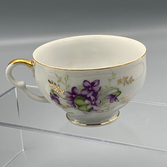 Vtg Violet China Snack Lunch Scallop Edge Plate Footed Cup 1930 Grannycore Japan - Picture 7 of 10